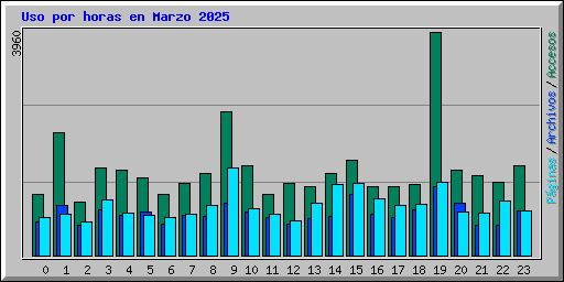 Uso por horas en Marzo 2025